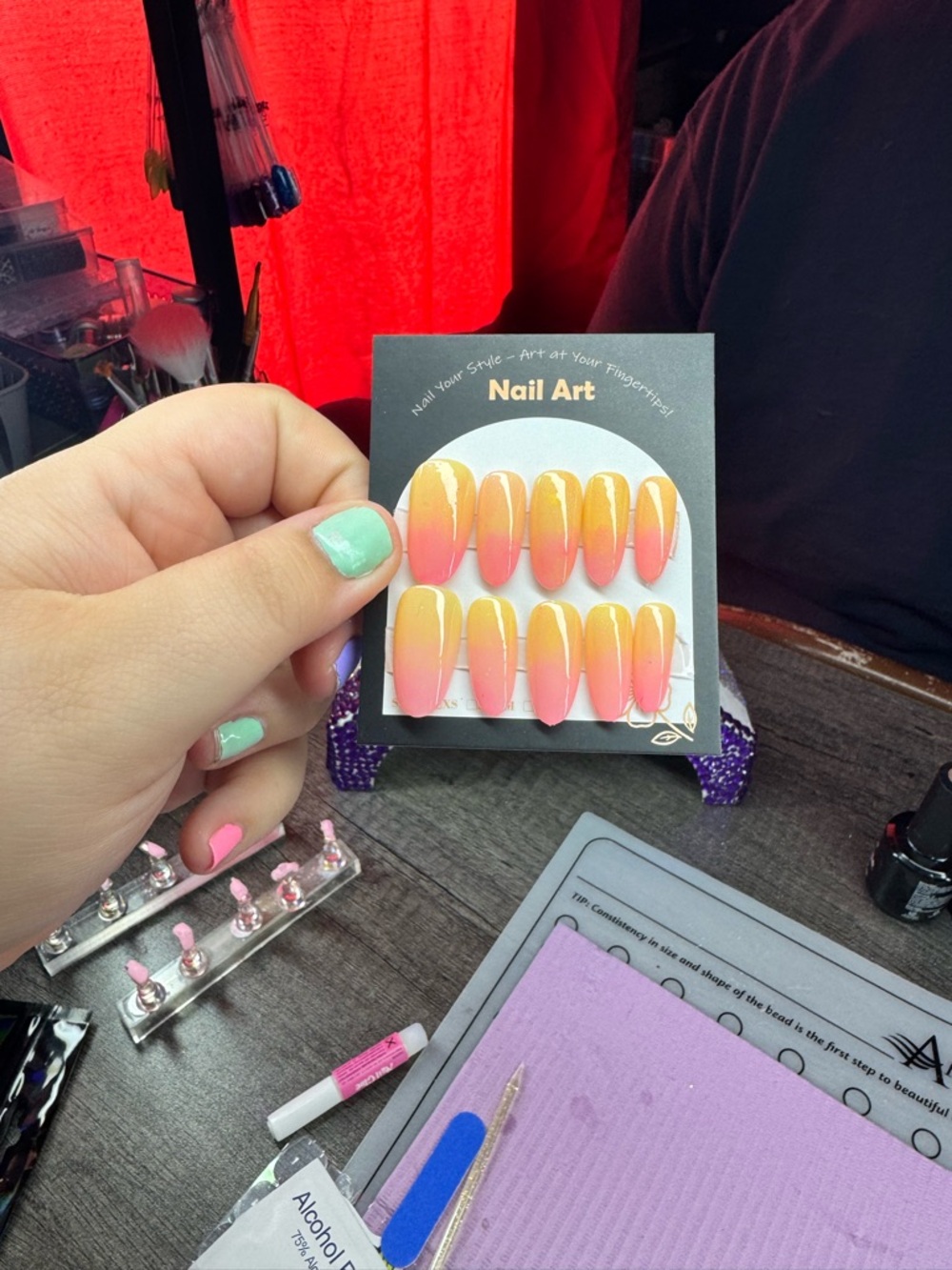 Press-On Ombre Nail Set in Coral to Yellow